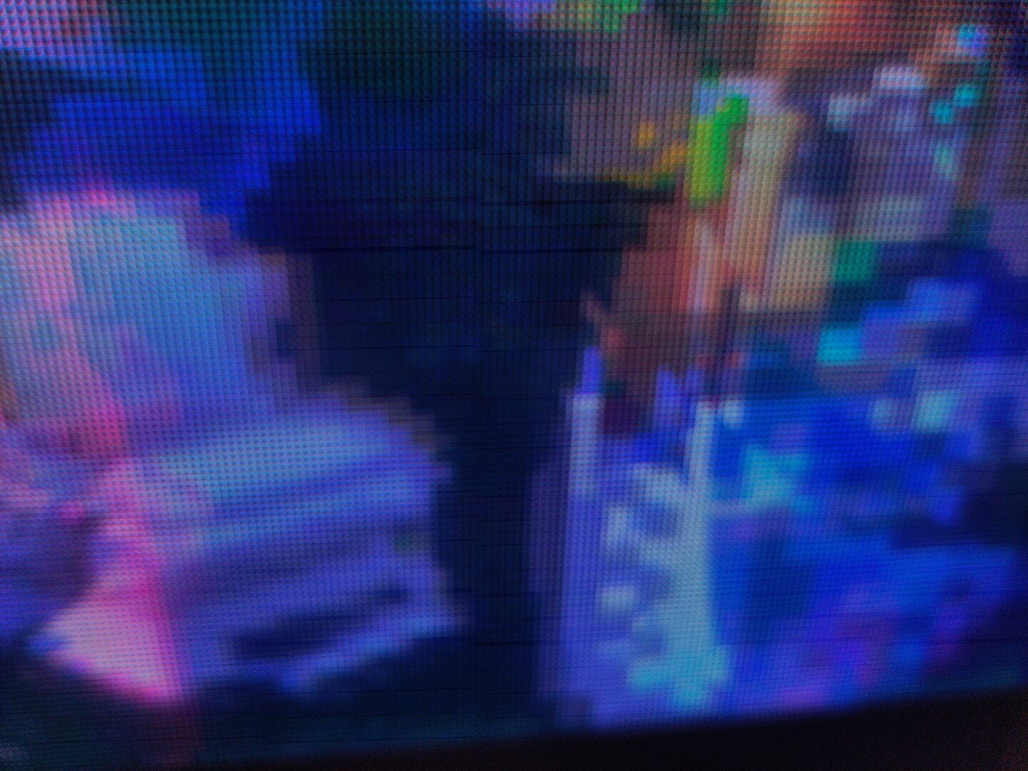 abstract closeup of led screen containing my artwork, beautiful blurry leds with a strong blue hue